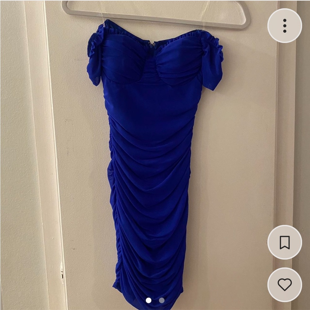 windsor royal blue off the shoulder mini bodycon dress